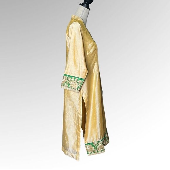 Indian/Punjabi Gold With Green Salwar Kameez 3pc Suit - Picture 5 of 11